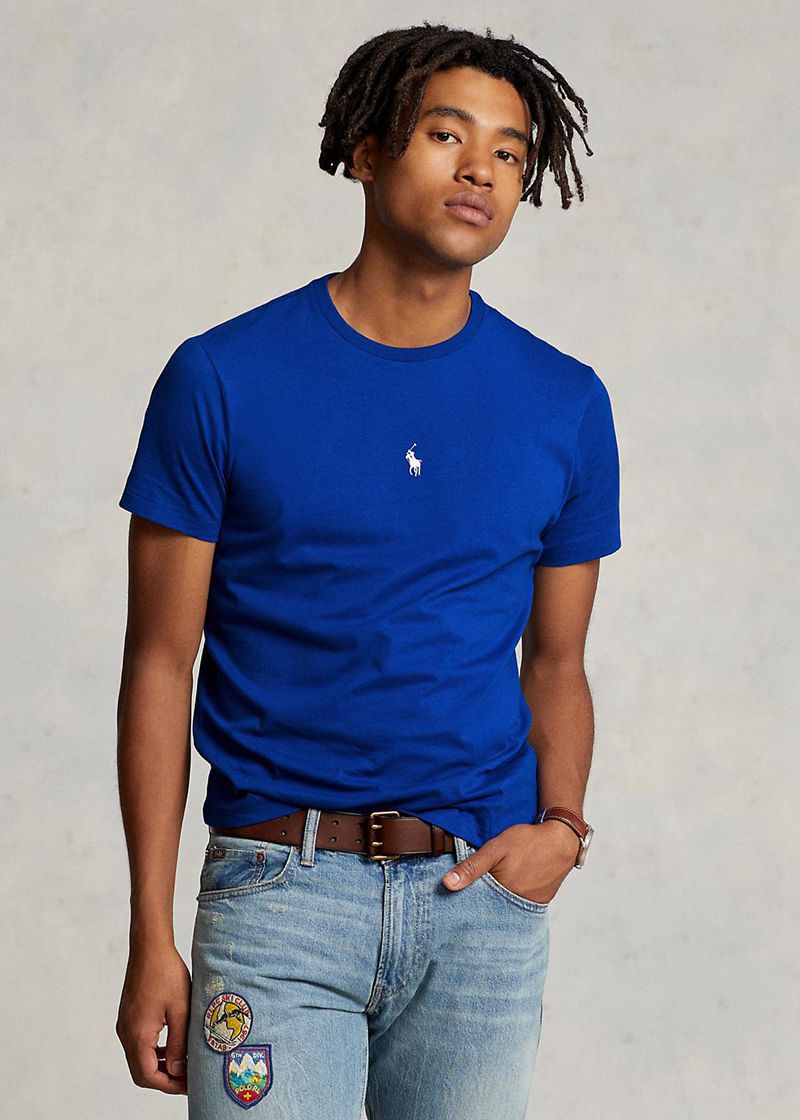 Camiseta Polo Ralph Lauren Hombre Custom Slim Fit Crewneck Chile Azules RBEZI-2907